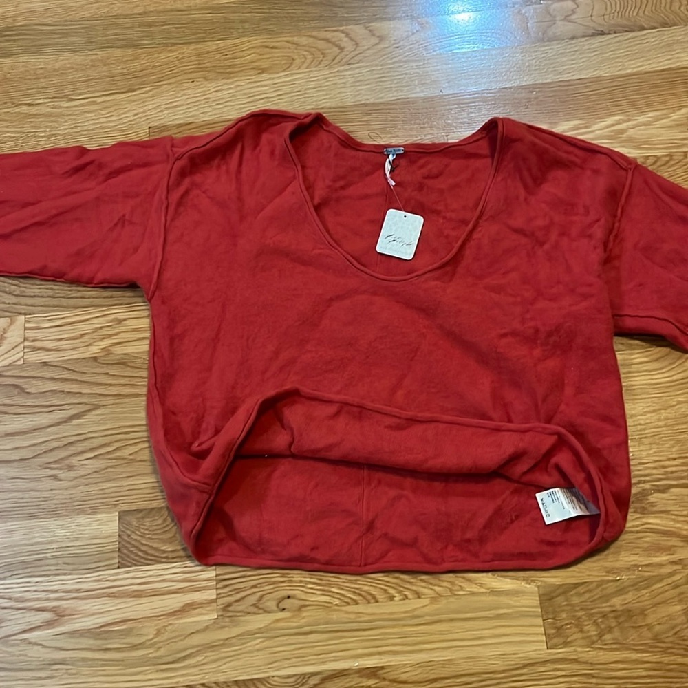 NWT Free People Harmony Cashmere V Sweater in Red. Size Small - Picture 10 of 15